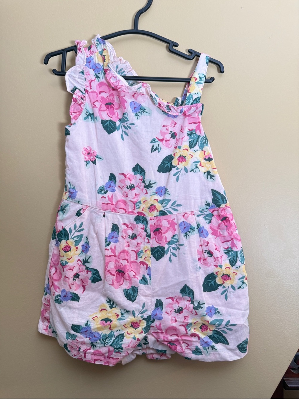 Janie and Jack Floral One Shoulder Ruffle Romper Pink 12-18M